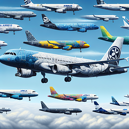 Airbus A320 aircraft in the livery of various airlines, symbolizing its impact on the airline industry