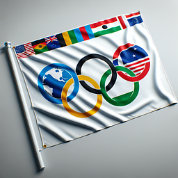 The iconic Olympic rings, symbolizing the unity of the five continents in the world of sport, featured on a flag